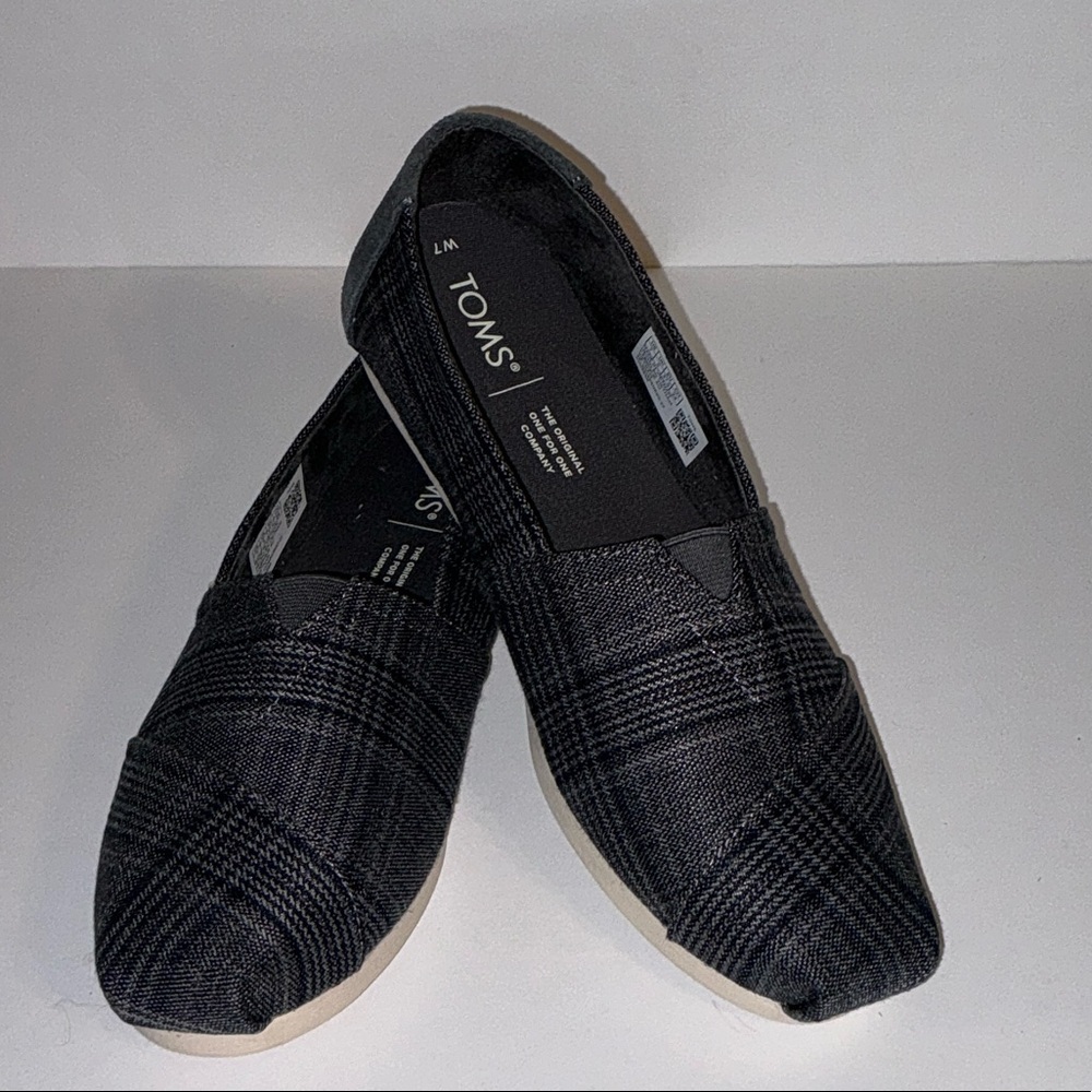 TOMS, Gray Plaid Aspargatas, Size 7